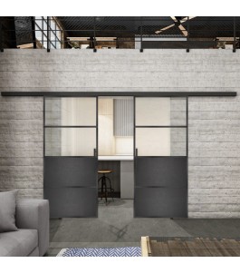 Glasschiebetür BLACK-LINE Loft Schwarzeisen Genietet 14 Blickdicht