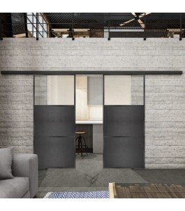 Glasschiebetür BLACK-LINE Loft Schwarzeisen Genietet 15 Blickdicht