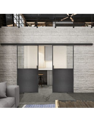 Glasschiebetür BLACK-LINE Loft Schwarzeisen Genietet 16 Blickdicht