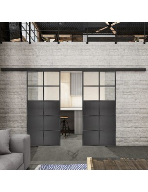 Glasschiebetür BLACK-LINE Loft Schwarzeisen Genietet 17 Blickdicht