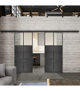 Glasschiebetür BLACK-LINE Loft Schwarzeisen Genietet 19 Blickdicht