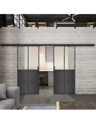 Glasschiebetür BLACK-LINE Loft Schwarzeisen Genietet 20 Blickdicht