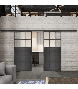 Glasschiebetür BLACK-LINE Loft Schwarzeisen Genietet 21 Blickdicht