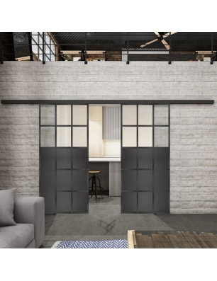 Glasschiebetür BLACK-LINE Loft Schwarzeisen Genietet 21 Blickdicht