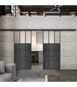 Glasschiebetür BLACK-LINE Loft Schwarzeisen Genietet 23 Blickdicht