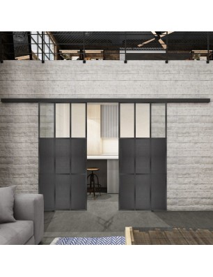 Glasschiebetür BLACK-LINE Loft Schwarzeisen Genietet 23 Blickdicht