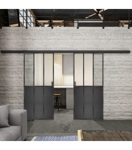 Glasschiebetür BLACK-LINE Loft Schwarzeisen Genietet 24 Blickdicht