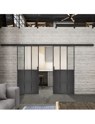 Glasschiebetür BLACK-LINE Loft Schwarzeisen Genietet 24 Blickdicht