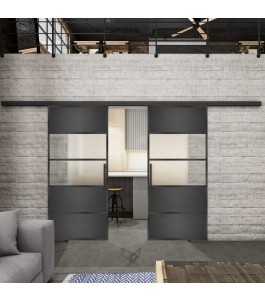 Glasschiebetür BLACK-LINE Loft Schwarzeisen Genietet 25 Blickdicht