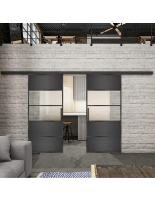 Glasschiebetür BLACK-LINE Loft Schwarzeisen Genietet 25 Blickdicht