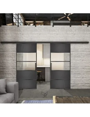 Glasschiebetür BLACK-LINE Loft Schwarzeisen Genietet 25 Blickdicht