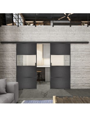 Glasschiebetür BLACK-LINE Loft Schwarzeisen Genietet 26 Blickdicht