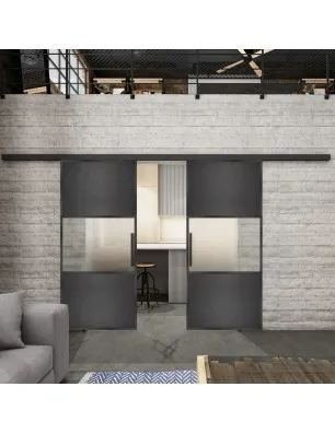 Glasschiebetür BLACK-LINE Loft Schwarzeisen Genietet 27 Blickdicht