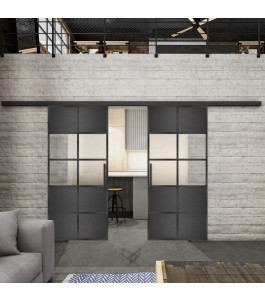 Glasschiebetür BLACK-LINE Loft Schwarzeisen Genietet 28 Blickdicht