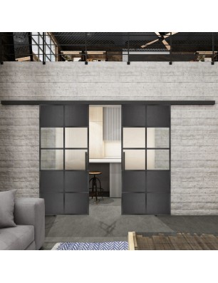 Glasschiebetür BLACK-LINE Loft Schwarzeisen Genietet 28 Blickdicht