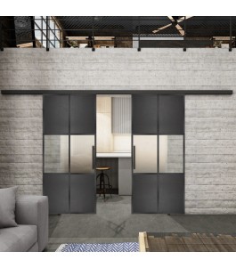 Glasschiebetür BLACK-LINE Loft Schwarzeisen Genietet 30 Blickdicht