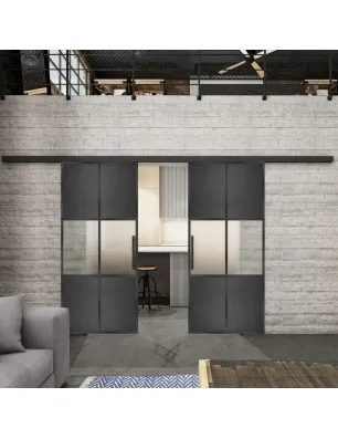Glasschiebetür BLACK-LINE Loft Schwarzeisen Genietet 30 Blickdicht