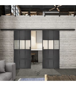 Glasschiebetür BLACK-LINE Loft Schwarzeisen Genietet 32 Blickdicht
