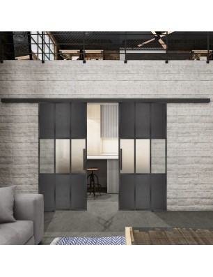 Glasschiebetür BLACK-LINE Loft Schwarzeisen Genietet 33 Blickdicht