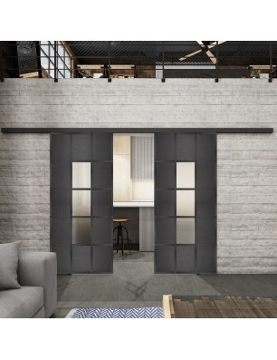 Glasschiebetür BLACK-LINE Loft Schwarzeisen Genietet 34 Blickdicht