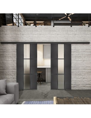 Glasschiebetür BLACK-LINE Loft Schwarzeisen Genietet 36 Blickdicht