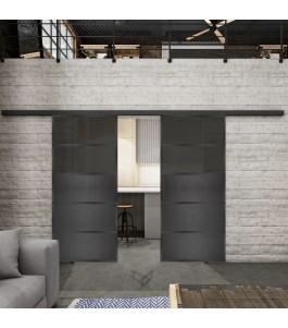 Glasschiebetür BLACK-LINE Loft Schwarzeisen Genietet 13 Auf Grauglas