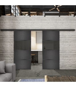 Glasschiebetür BLACK-LINE Loft Schwarzeisen Genietet 26 Auf Grauglas