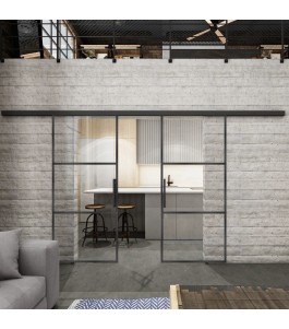Glasschiebetür BLACK-LINE Loft Schwarzeisen Genietet 03 Auf Klarglas