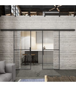 Glasschiebetür BLACK-LINE Loft Schwarzeisen Genietet 04 Auf Klarglas