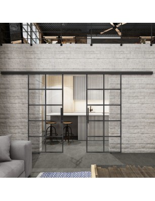 Glasschiebetür BLACK-LINE Loft Schwarzeisen Genietet 05 Auf Klarglas