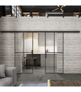 Glasschiebetür BLACK-LINE Loft Schwarzeisen Genietet 08 Auf Klarglas
