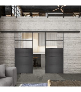 Glasschiebetür BLACK-LINE Loft Schwarzeisen Genietet 13 Auf Klarglas