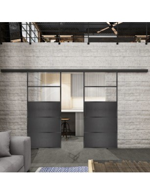 Glasschiebetür BLACK-LINE Loft Schwarzeisen Genietet 13 Auf Klarglas