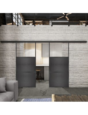Glasschiebetür BLACK-LINE Loft Schwarzeisen Genietet 15 Auf Klarglas