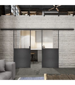 Glasschiebetür BLACK-LINE Loft Schwarzeisen Genietet 16 Auf Klarglas