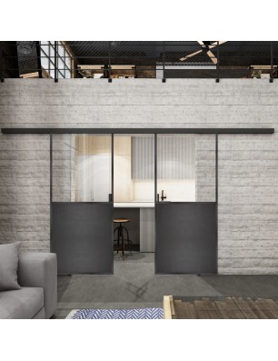 Glasschiebetür BLACK-LINE Loft Schwarzeisen Genietet 16 Auf Klarglas