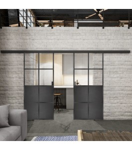 Glasschiebetür BLACK-LINE Loft Schwarzeisen Genietet 18 Auf Klarglas