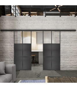 Glasschiebetür BLACK-LINE Loft Schwarzeisen Genietet 19 Auf Klarglas