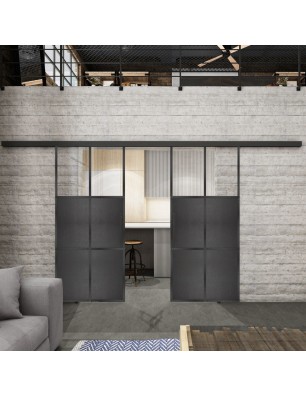 Glasschiebetür BLACK-LINE Loft Schwarzeisen Genietet 19 Auf Klarglas