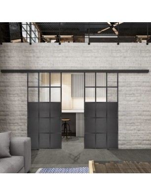 Glasschiebetür BLACK-LINE Loft Schwarzeisen Genietet 21 Auf Klarglas