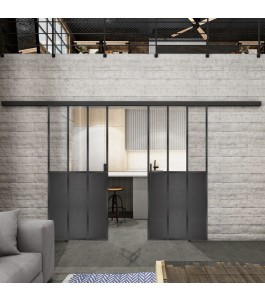 Glasschiebetür BLACK-LINE Loft Schwarzeisen Genietet 24 Auf Klarglas