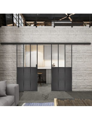 Glasschiebetür BLACK-LINE Loft Schwarzeisen Genietet 24 Auf Klarglas