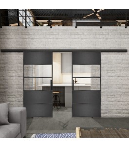Glasschiebetür BLACK-LINE Loft Schwarzeisen Genietet 25 Auf Klarglas