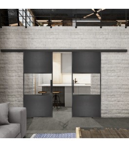 Glasschiebetür BLACK-LINE Loft Schwarzeisen Genietet 27 Auf Klarglas