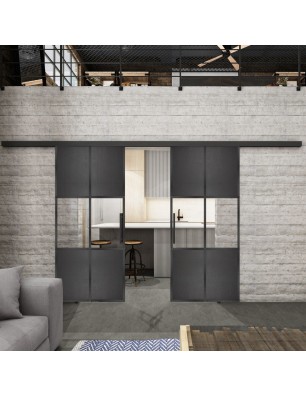 Glasschiebetür BLACK-LINE Loft Schwarzeisen Genietet 30 Auf Klarglas