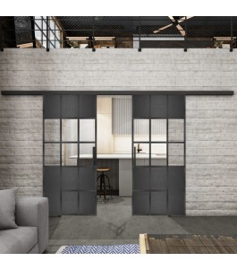 Glasschiebetür BLACK-LINE Loft Schwarzeisen Genietet 31 Auf Klarglas