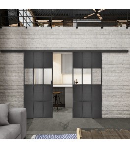Glasschiebetür BLACK-LINE Loft Schwarzeisen Genietet 32 Auf Klarglas
