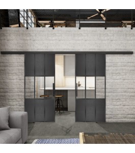 Glasschiebetür BLACK-LINE Loft Schwarzeisen Genietet 33 Auf Klarglas