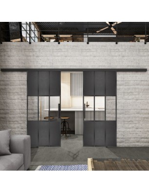 Glasschiebetür BLACK-LINE Loft Schwarzeisen Genietet 33 Auf Klarglas