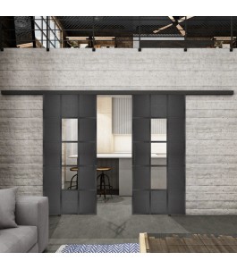 Glasschiebetür BLACK-LINE Loft Schwarzeisen Genietet 34 Auf Klarglas